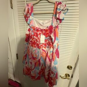 Vibrant Pink and Red Floral Mini Dress